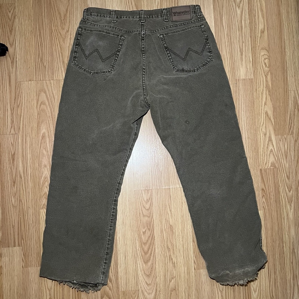 Vintage 1990s Wrangler Fleece Lined Rugged Wear Pants Faded Brown Grunge 34x27